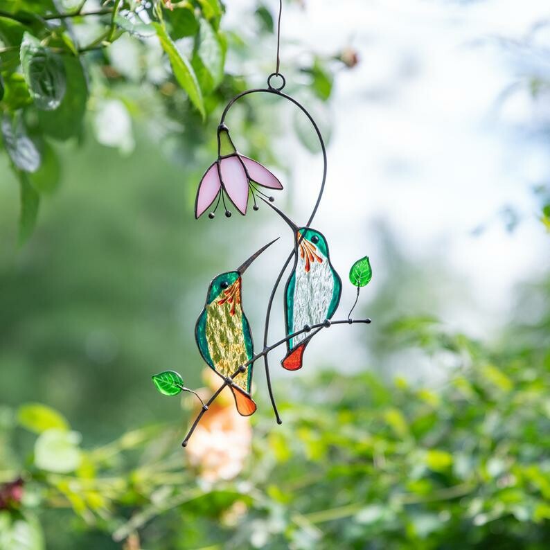 Stained glass hummingbird window hangings decor