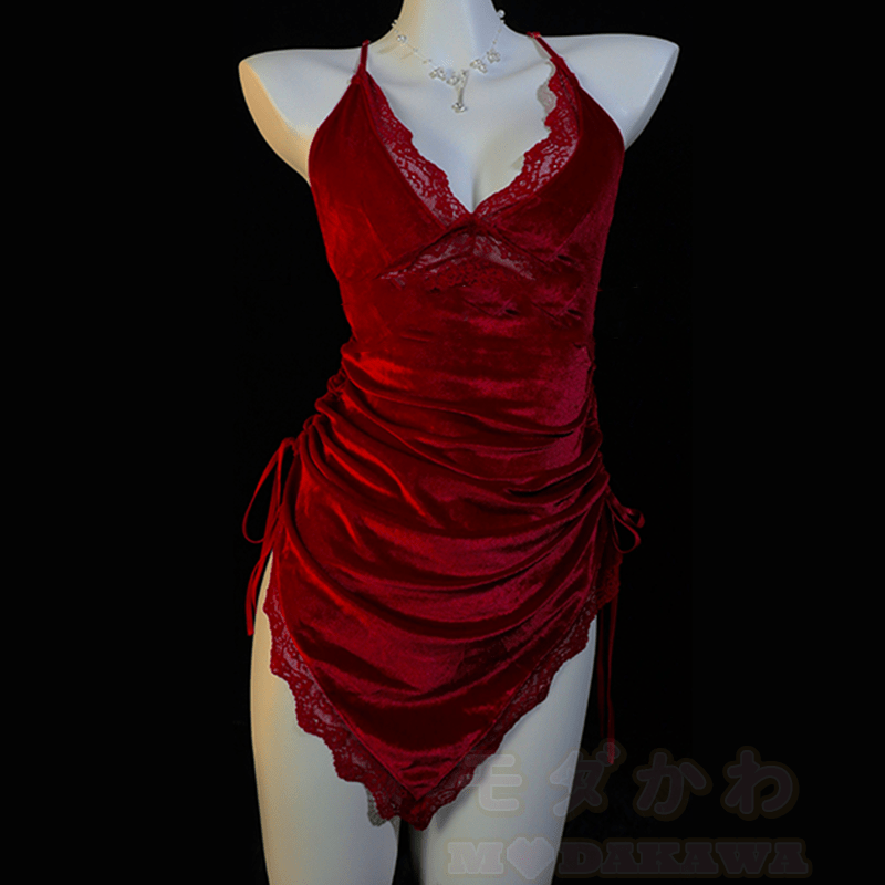 Deep V-neck Lace Slip Lingerie Dress