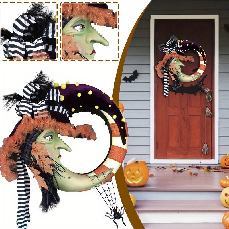 🎃🎃Scary witch and moon maple leaf wreath - Halloween decoration👻👻