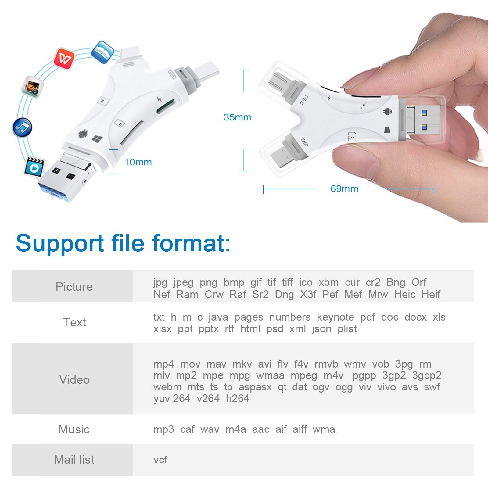 SD Card Reader for iPhone/ipad/Android/Mac/Computer/Camera,4 in1 Micro SD Card Reader Trail Camera Viewer, Portable Memory Card Reader SD Card Adapter for SD and TF Cards