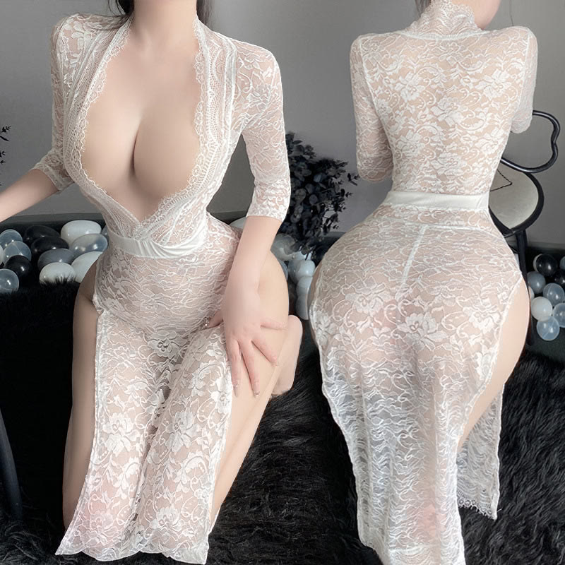 Sexy Lace See-through Split Lingerie Dress