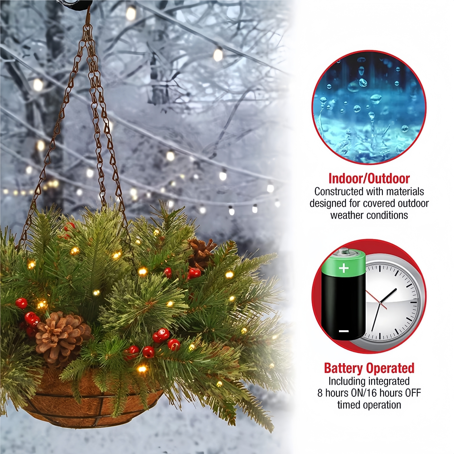 💥Early Christmas Sale💥- Lit 'Feel Real' Artificial Christmas Hanging Basket