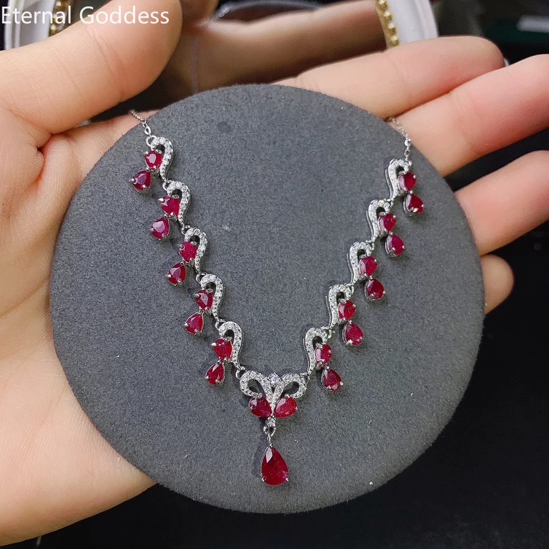 New 925 Silver 4*6mm Natural Ruby Ladies Necklace Wedding Jewelry Luxury Jewelry Gifts Free Shipping silver charms