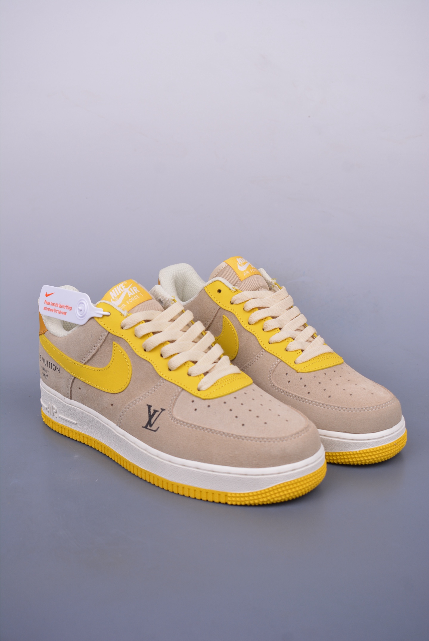 Louis Vuitton x Nike Air Force 1 07 LV8 Low Sneakers Khaki Bright Yellow LV Print HQ2037-322