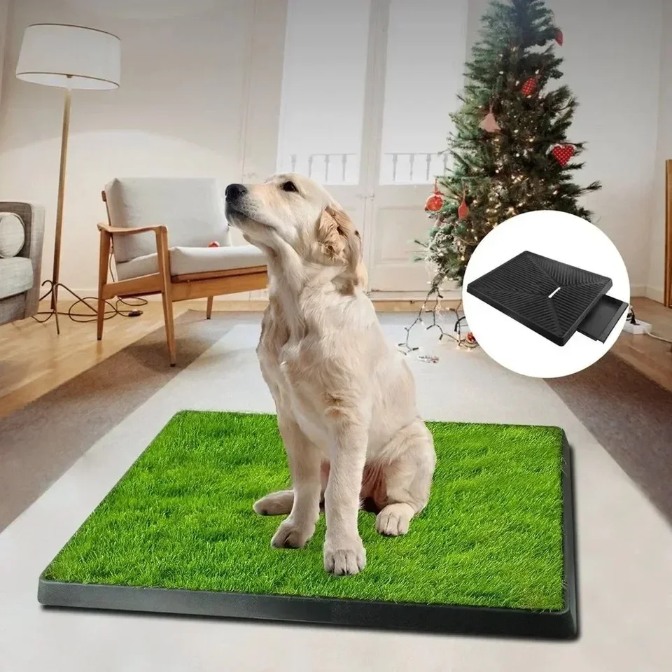 Pet Dog Toilet Portable Dog Potty Pan Anti-Splash 3 Layer Synthetic Grass Mesh Tray Toilet Puppy Kitten Urine Cleaning Tool