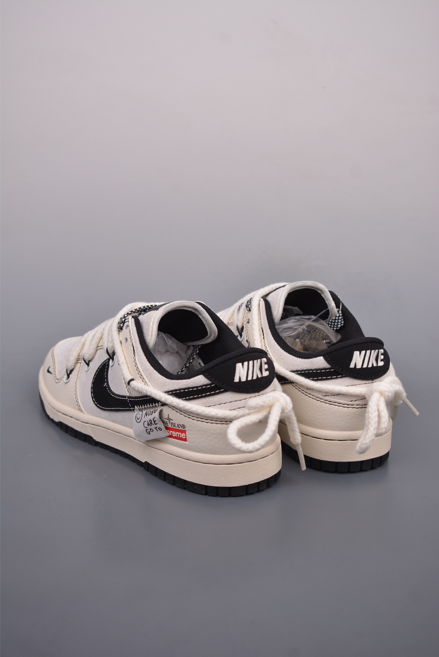 Stone Island x Supreme x Nike By You SB Dunk Low Retro SP Beige, White, Black and Red YX5066-205