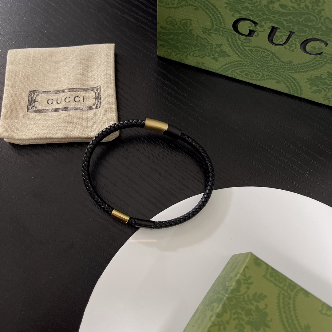 Gucci genuine leather braided gold bracelet