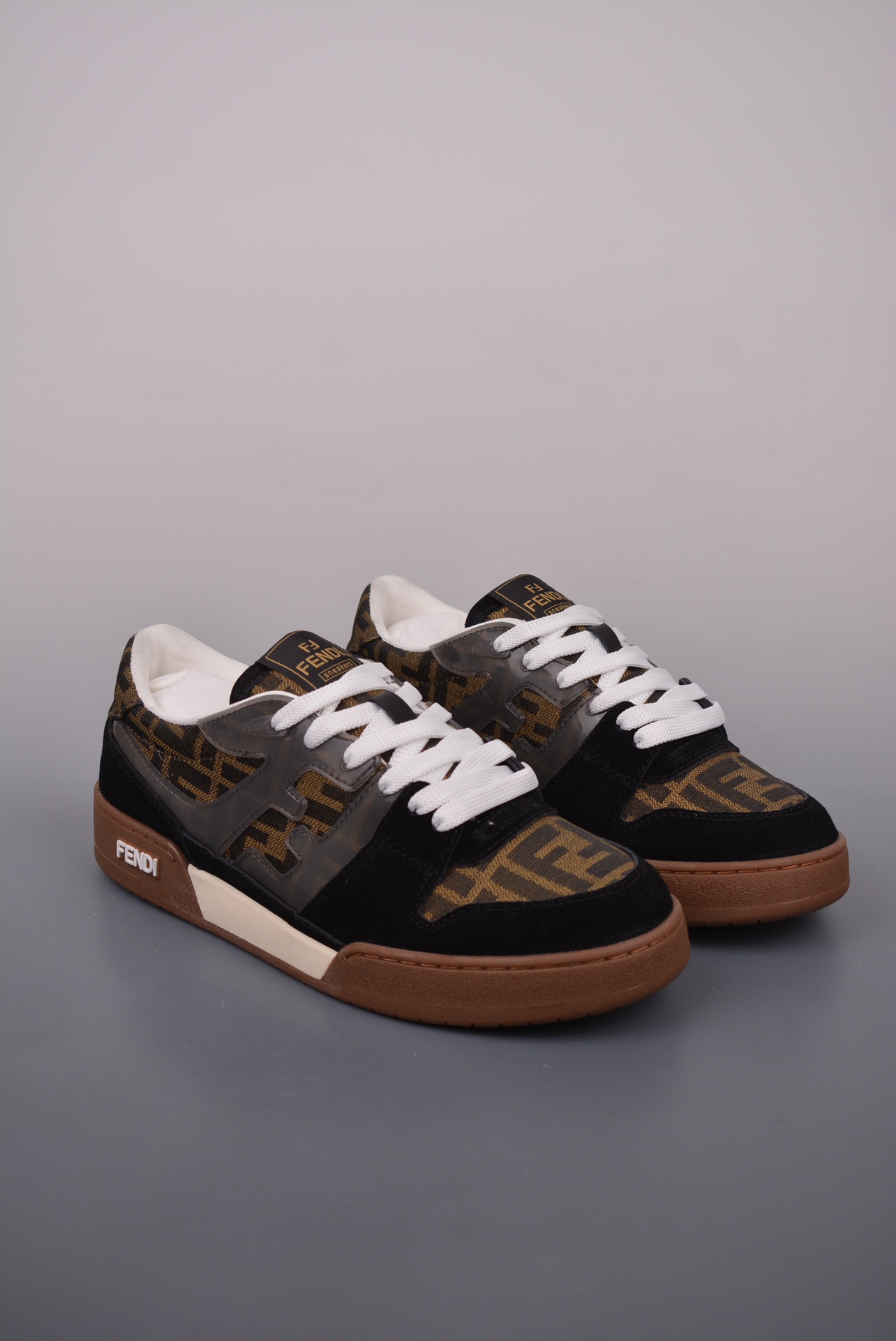 Fendi Match Sneaker Low Velcro Black Brown FF Jacquard 8E8470AQ6IF17JT