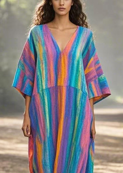 Vintage Rainbow Oversized Tie Dye Cotton Maxi Dresses Summer