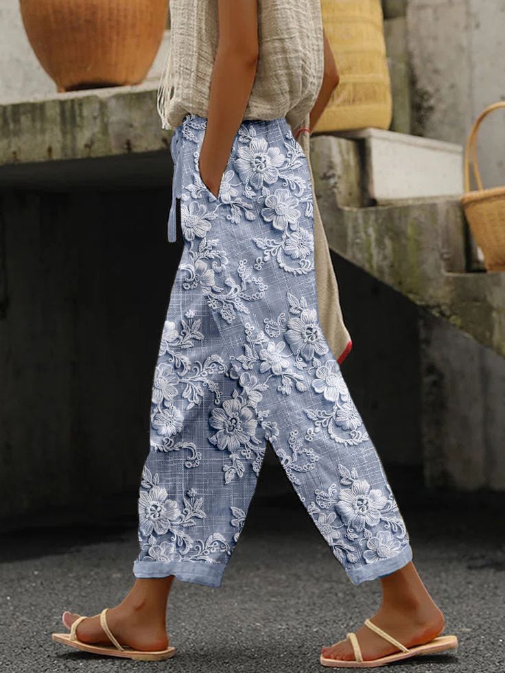 Women's Casual Floral Embroidery Print Pants