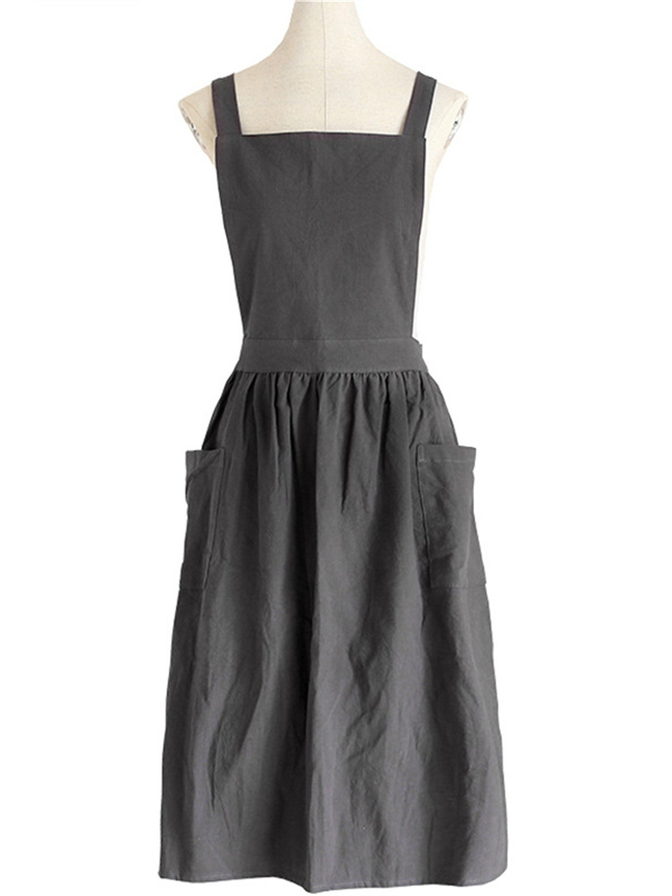 Vintage Solid Double Pocket Midi Apron