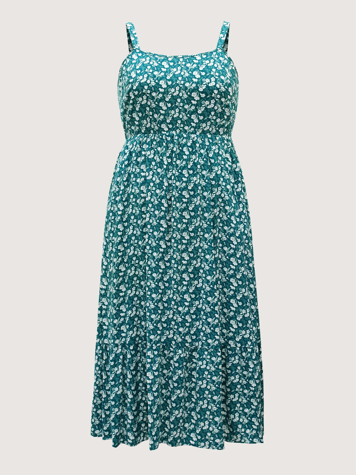 Rayon Ditsy Floral Print Pockets Midi Dress