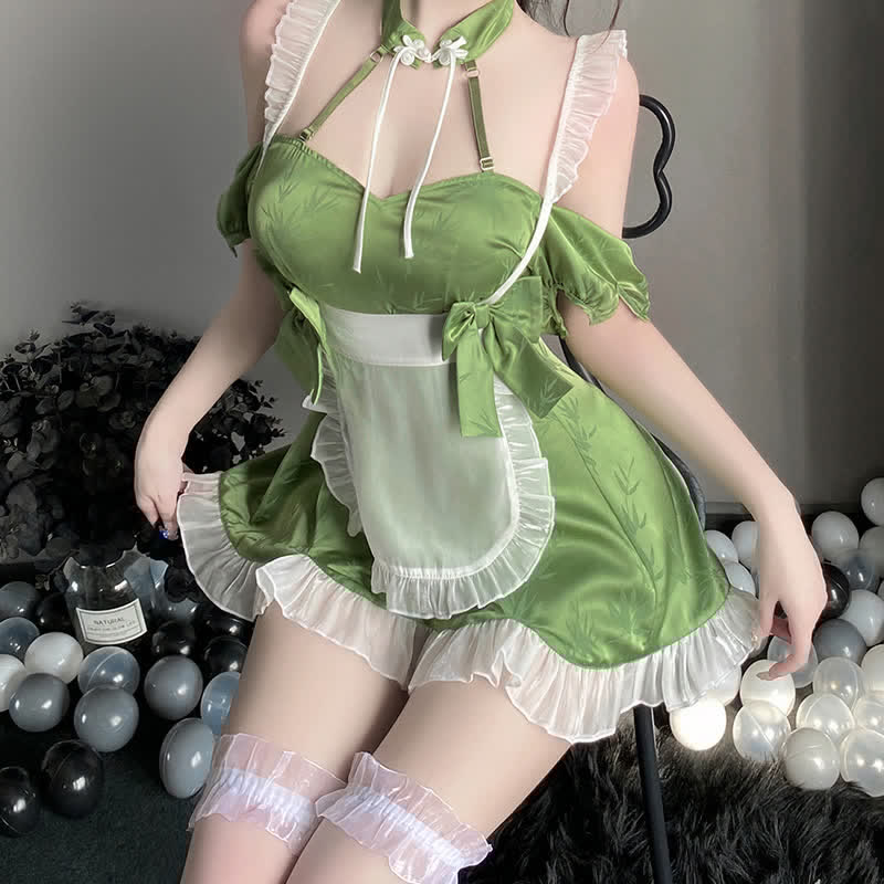 Cosplay Maid Vintage Buckle Bow knot Lingerie Set