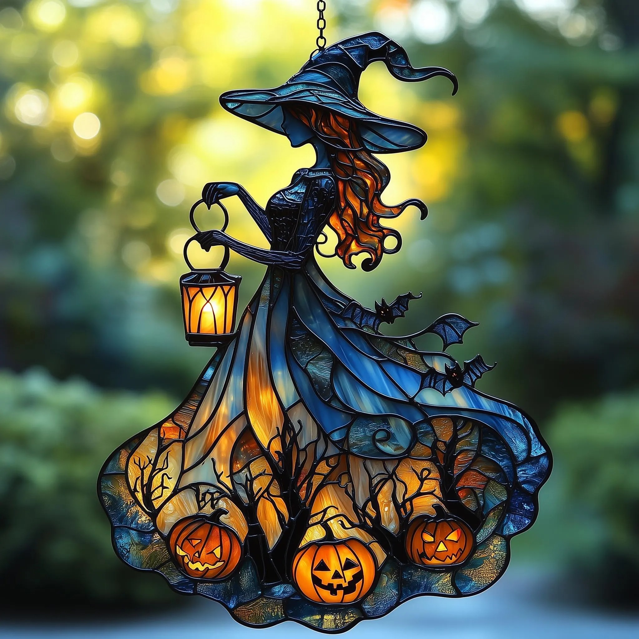 Halloween Witch Acrylic Window Hanging Faux Stained Glass Suncatcher