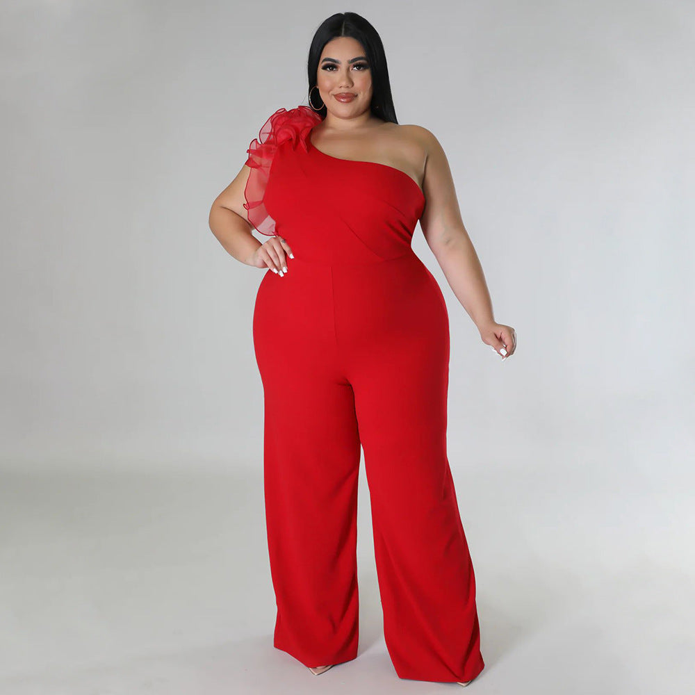 Plus Size Women Clothes One Shoulder Voile Wide Leg Pants for Women