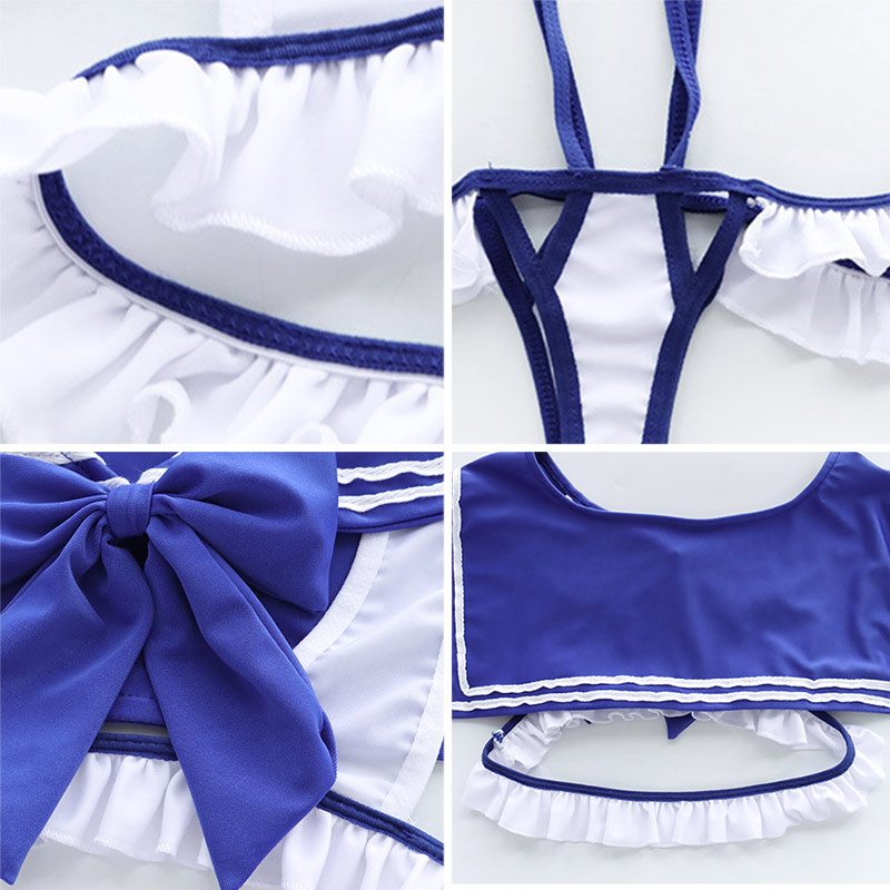Bow Knot Sailor Collar Lace Up Lingerie Set