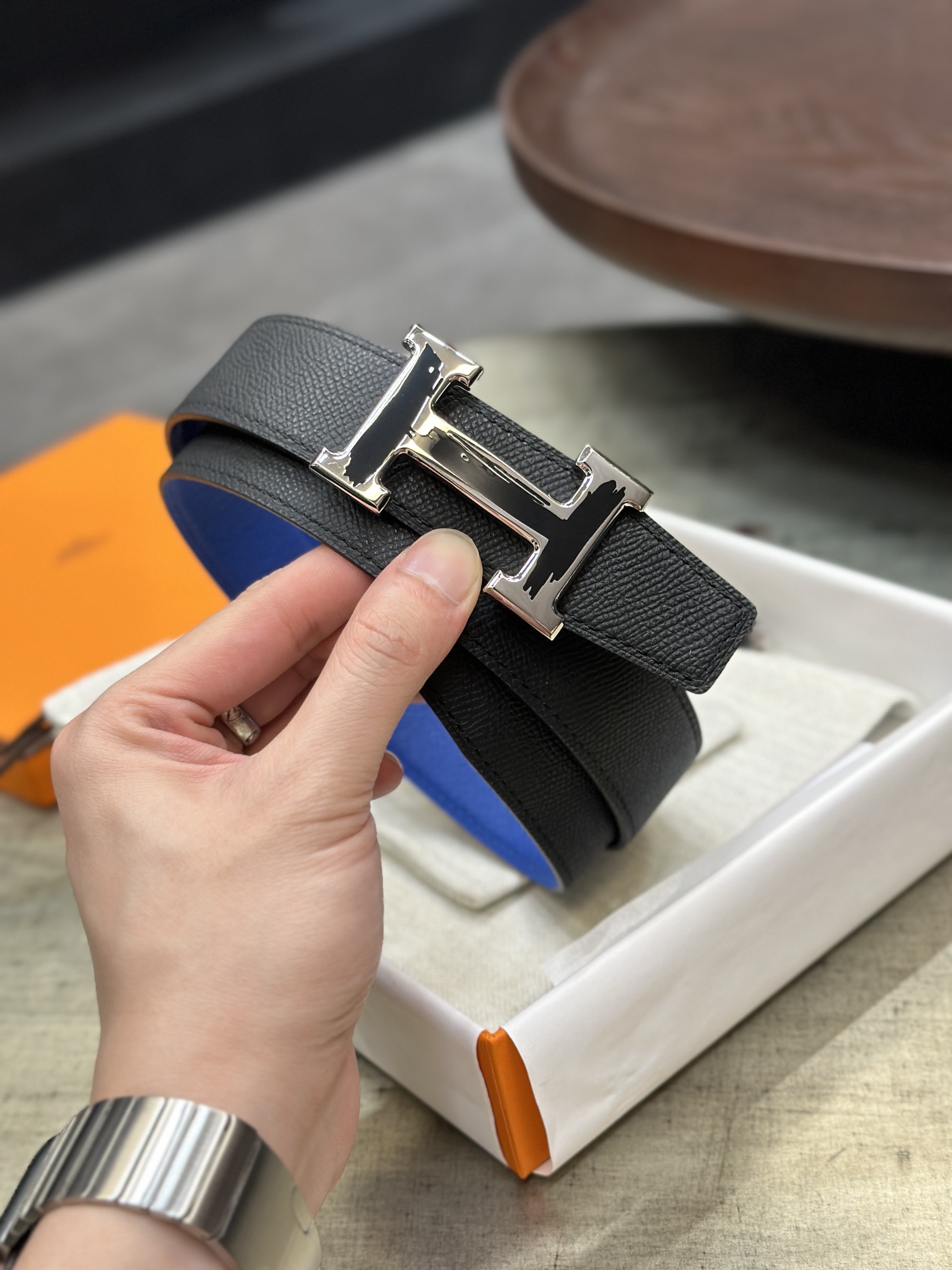 Hermès epsom double-faced calfskin belt 3.2CM wide