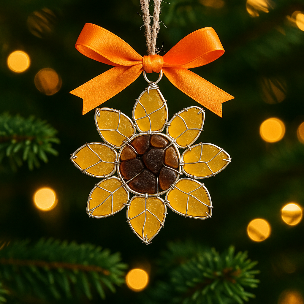 Handmade Sea-Glass Flower Ornament Collection