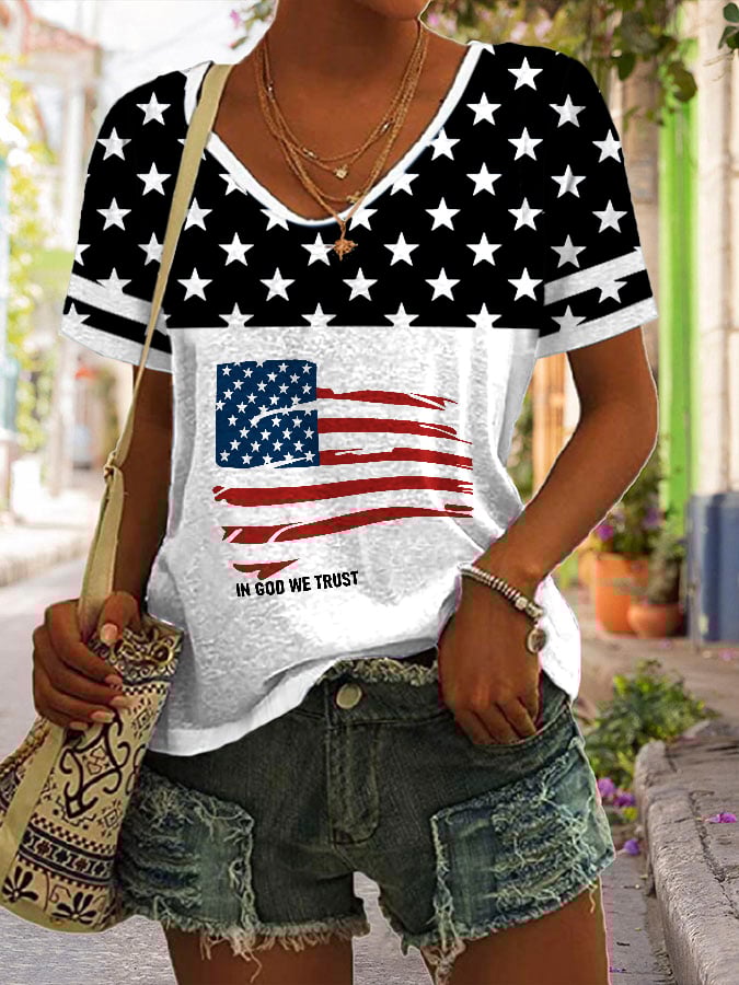 Women'S Independence Day Flag Print T-shirt