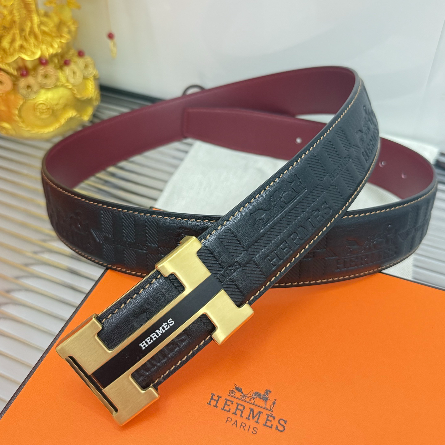 Hermès TOGO calfskin double-sided belt width 3.8CM