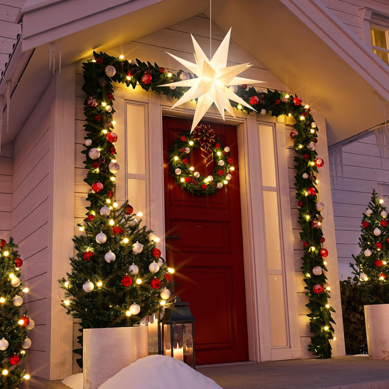 🔥CHRISTMAS ON SALE🔥Large White Moravian Star 3D Lighted Holiday Porch Light Decor