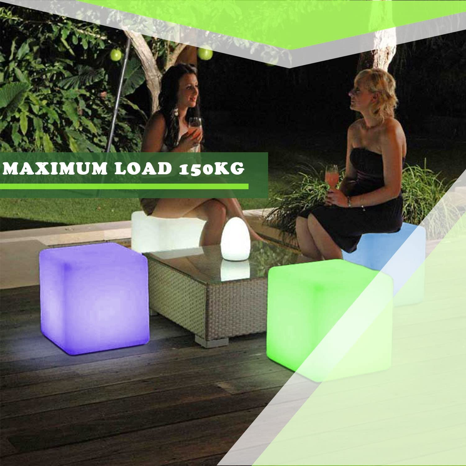 16-Inch LED Cube Chair Lights, Rechargeable LED Cube Seat with Remote, Waterproo