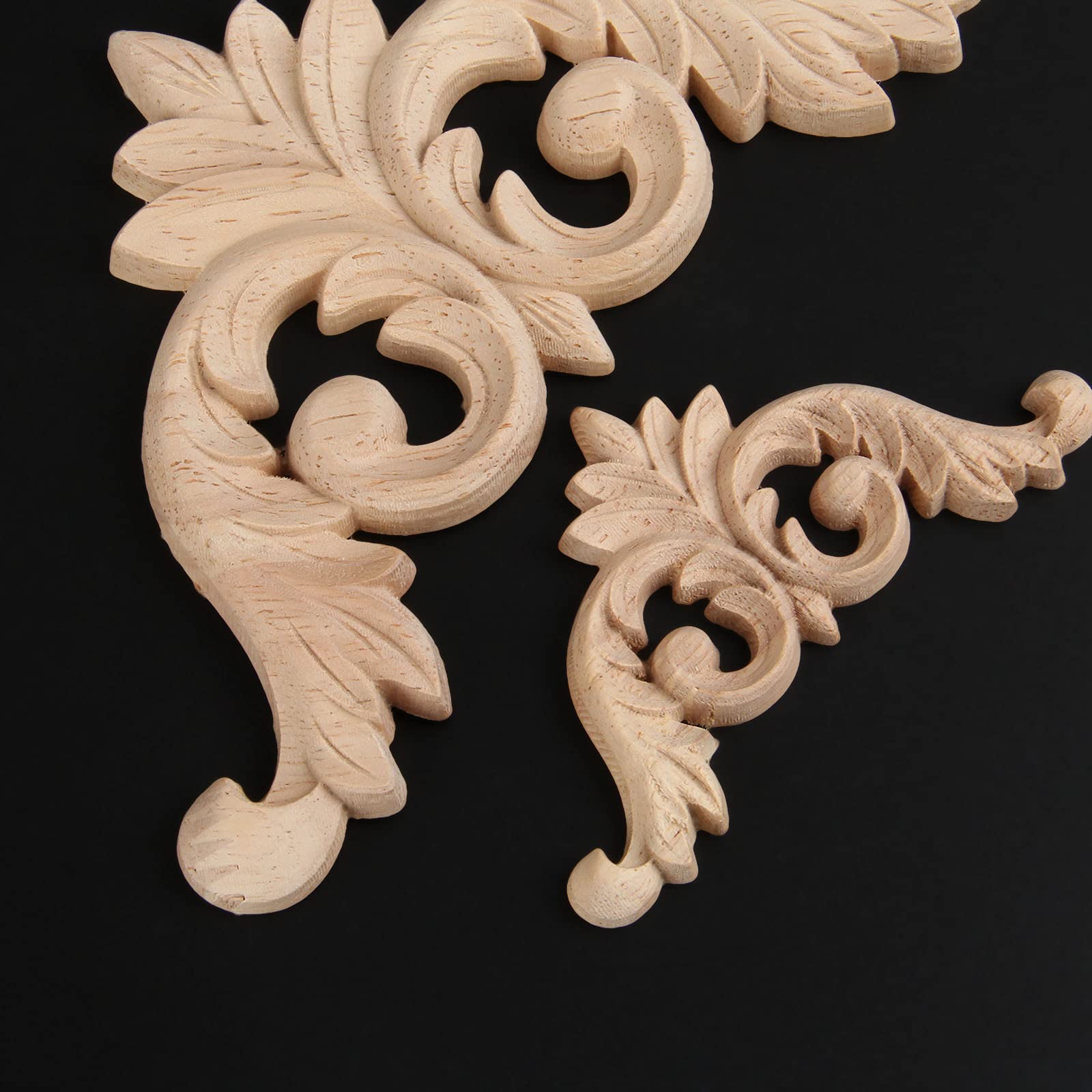 4 Pcs/Set Wood Carved Onlay Appliques, Unpainted Wooden Corner Carving Decals