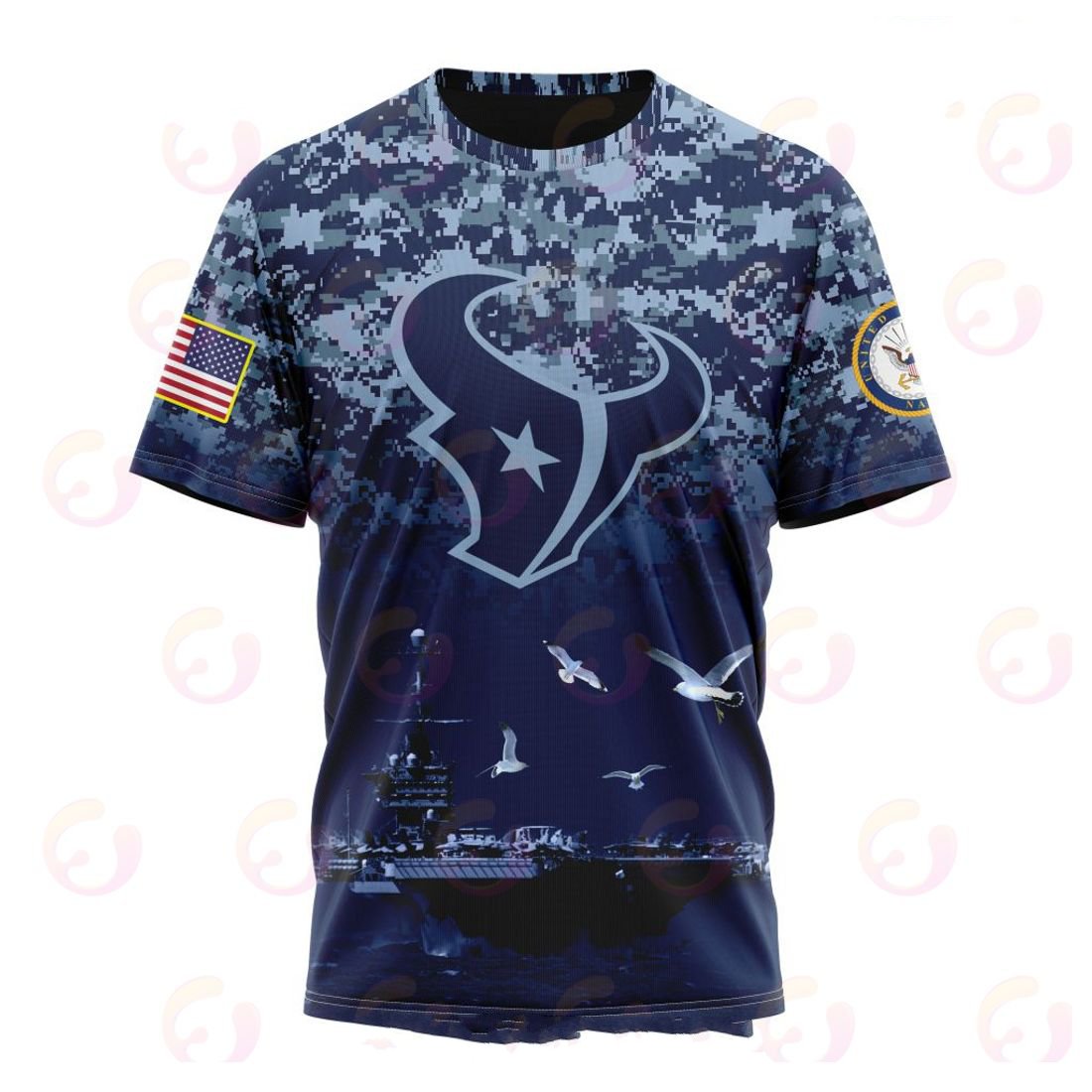 HOUSTON TEXANS 3D HOODIE HONOR US NAVY VETERANS