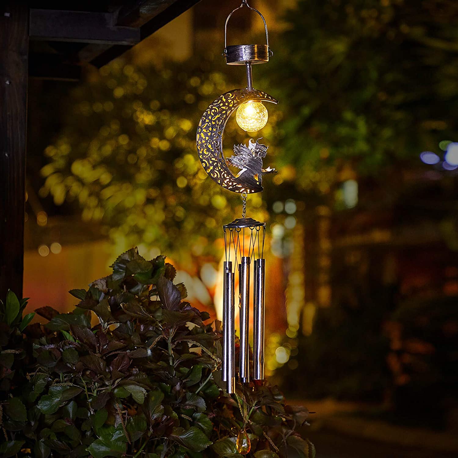 ON SALE🔥Moon And Angel Solar Lights With Wind Chimes