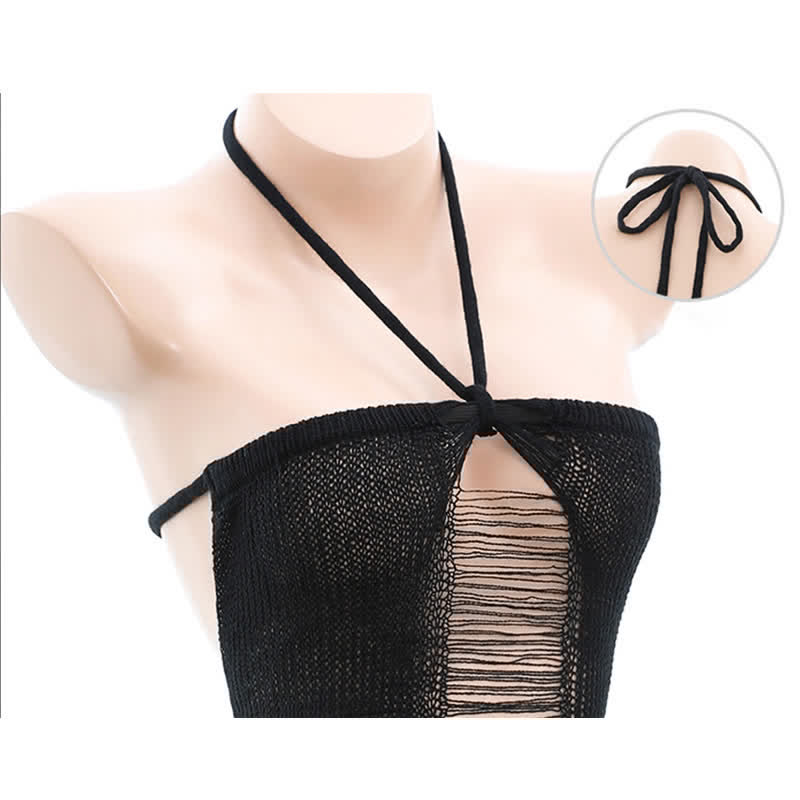Halter Ripped Backless Virgin Killer Sweater Lingerie Dress