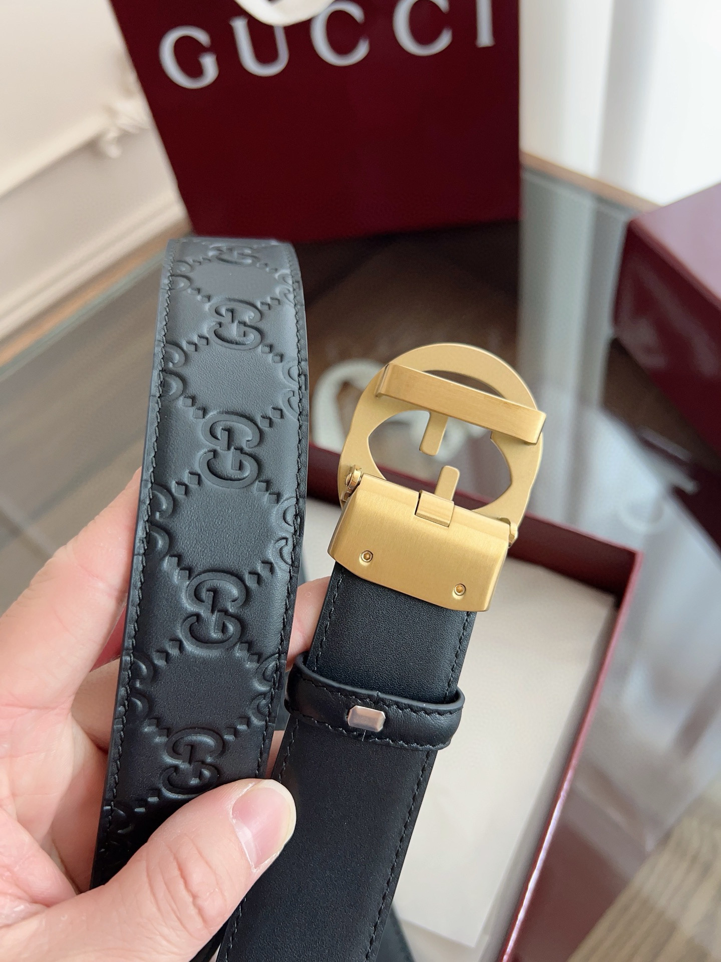Gucci automatic smooth buckle double-sided cowhide belt width 3.5cm