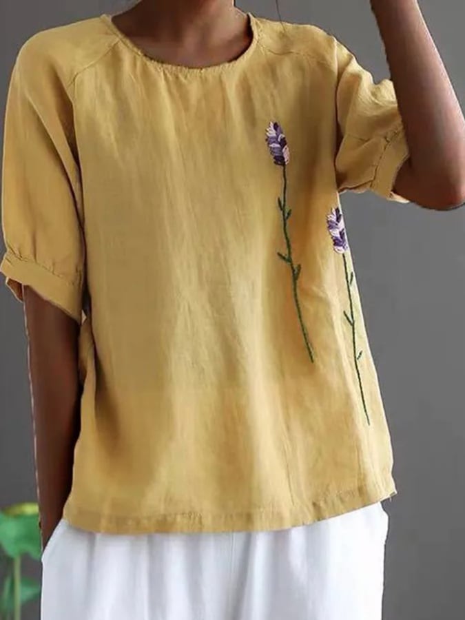 Solid Color Loose Casual Cotton Linen Shirt