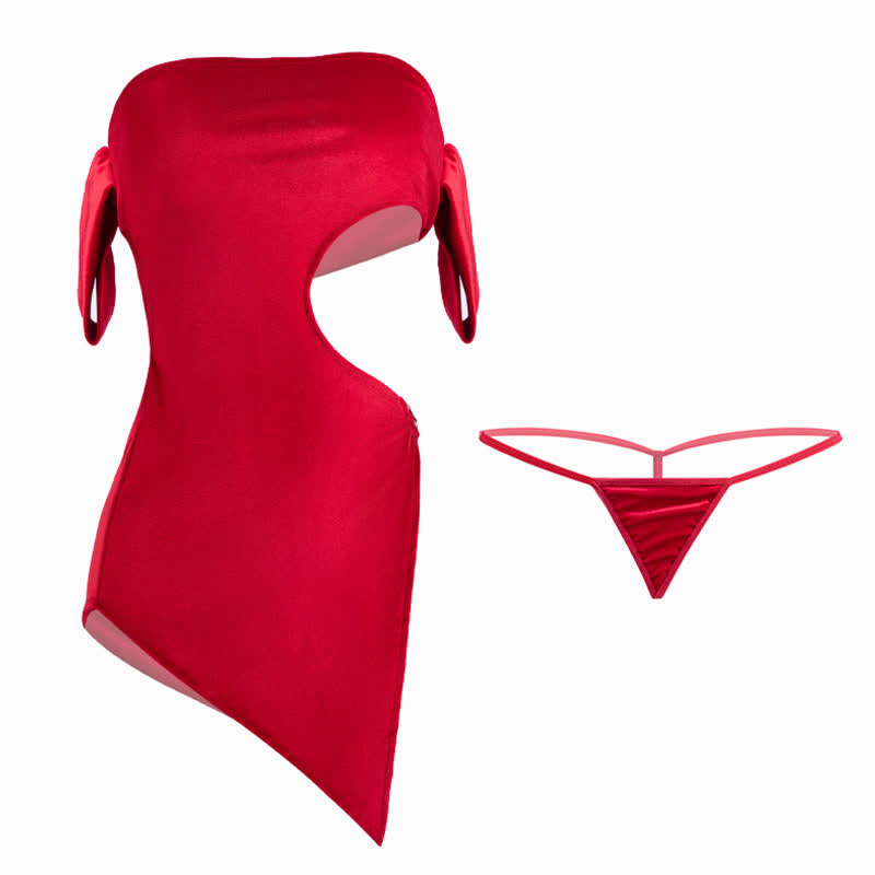Christmas Off The Shoulder Hollow Out Sexy Lingerie Dress