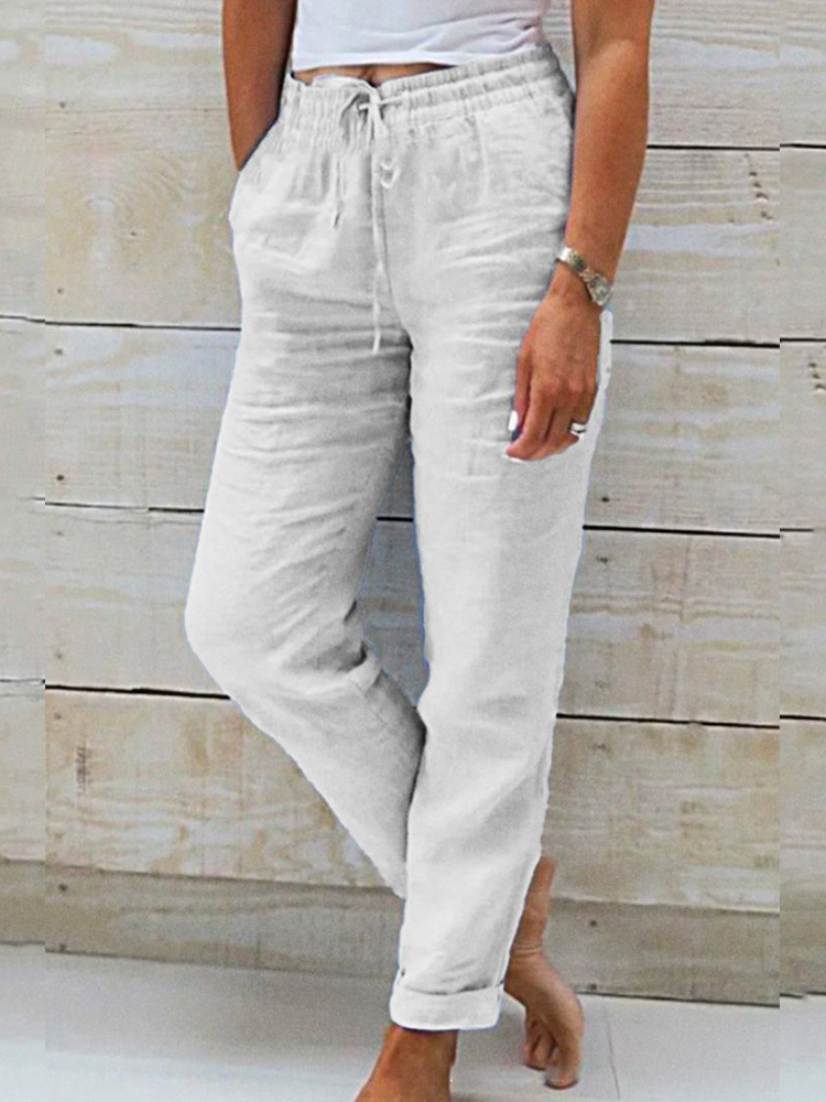 Solid Color Elasticated Waist Casual Pants