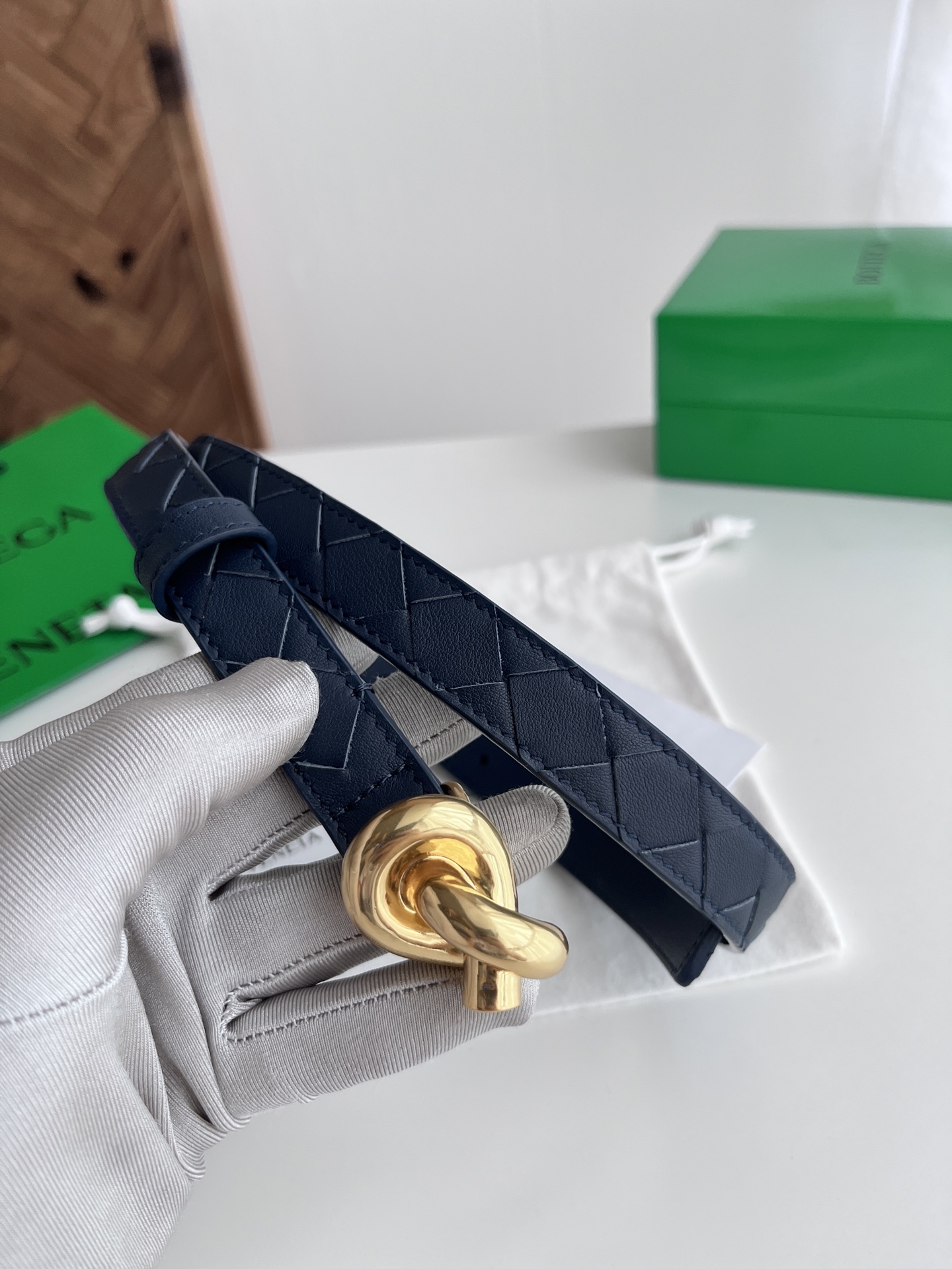 Bottega Veneta intreccio woven cowhide double-sided belt width 2.0cm