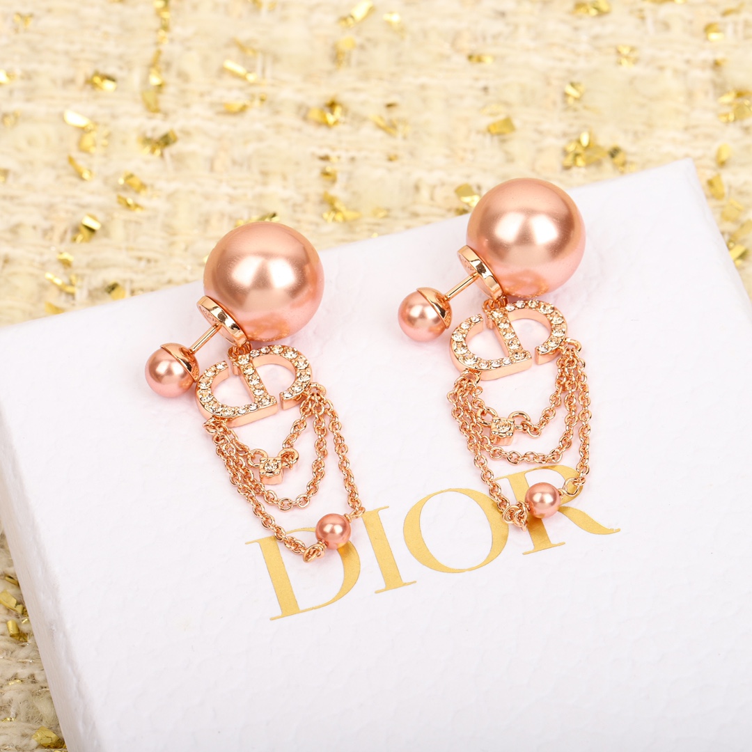 Dior triple tassel double bead earrings