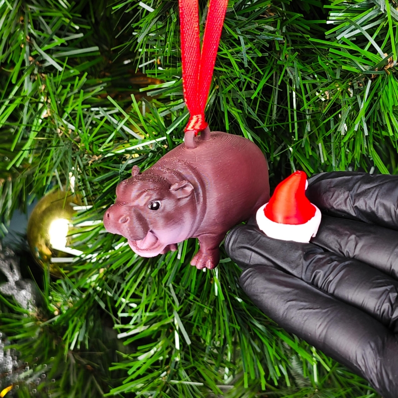 Cute Moo Deng Christmas Ornaments