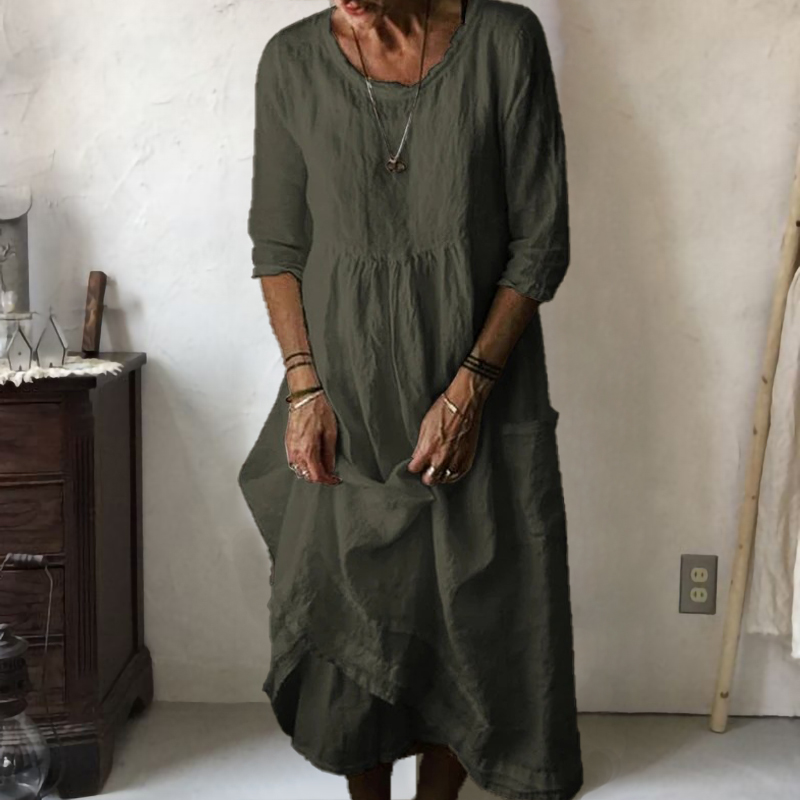 Casual Loose Round Neck Solid Maxi Dress