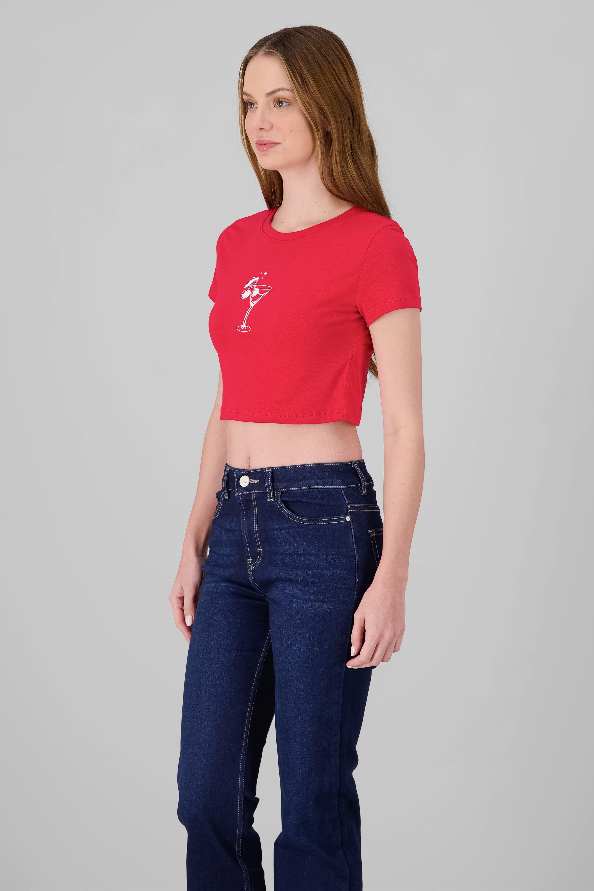 Cropped Cherry Print T Shirt
