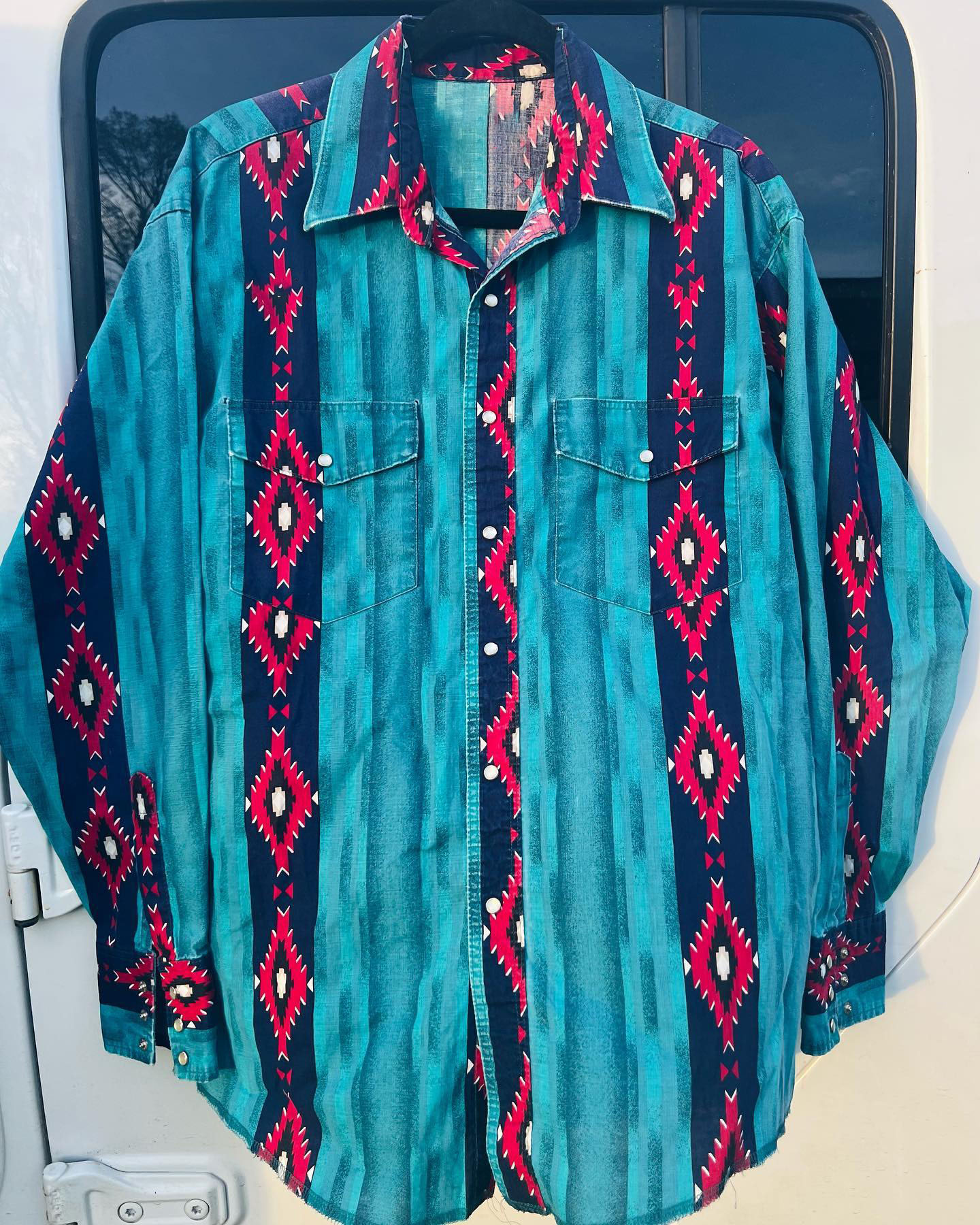 Men's Western Vintage Casual Blue Print Long Sleeve Shirt