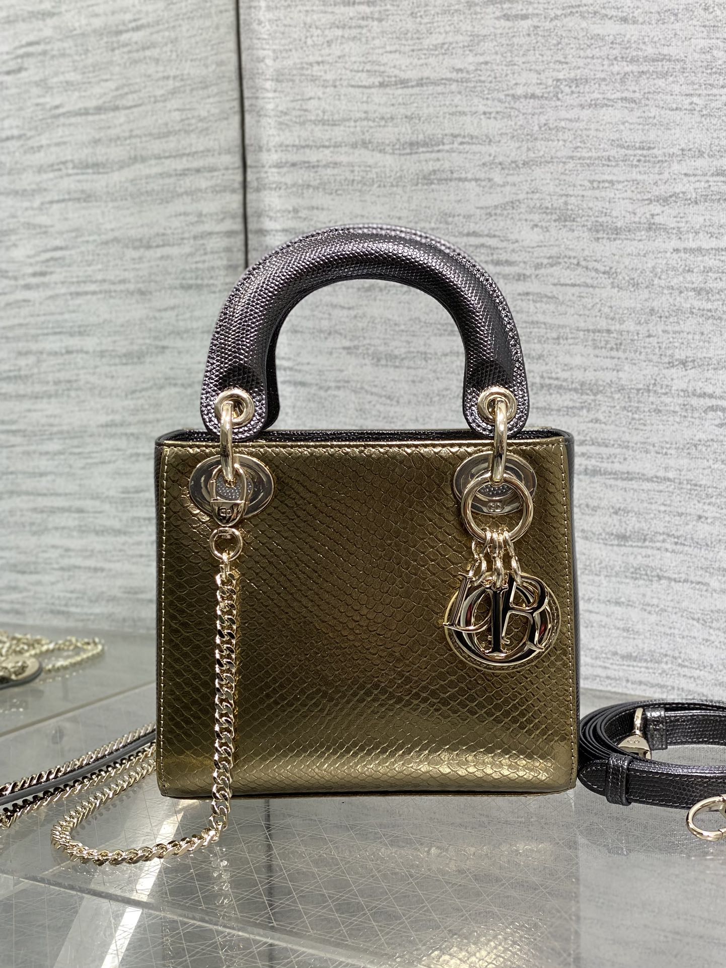Dior Lady three-grid rare snakeskin Princess Diana bag