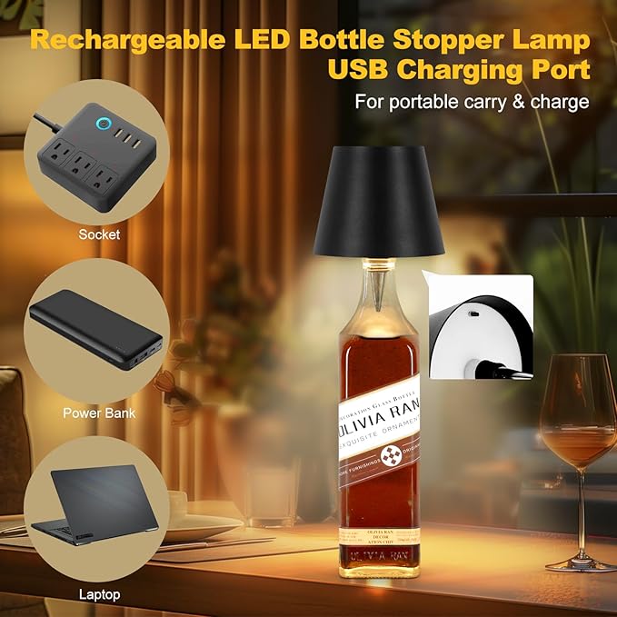 🔥Buy More Save More🔥🍾🍾Wireless Wine Bottle Lights-3 Color Temps, Type C Rechargeable
