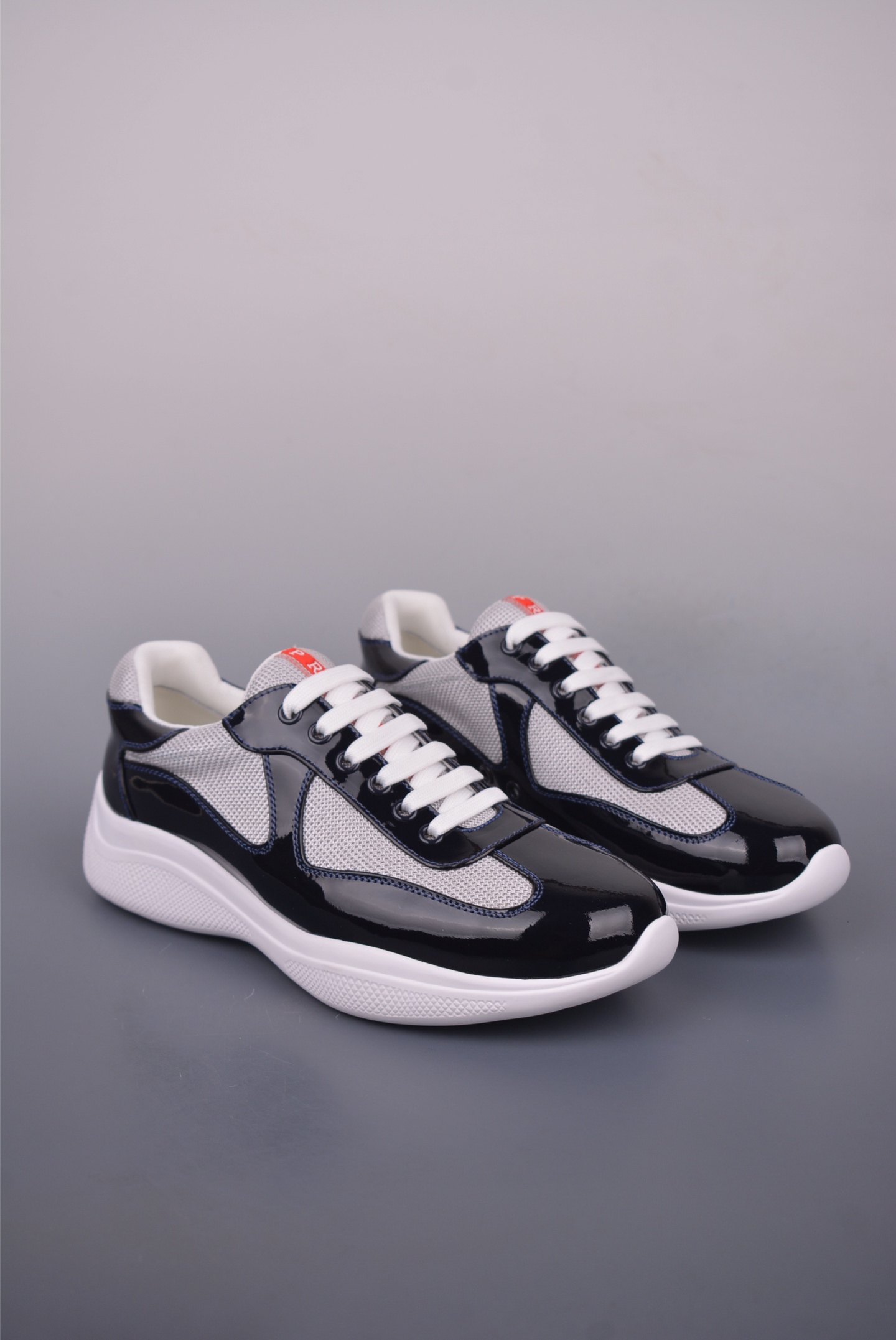 Prada America’s Cup patent leather black white gray blue line 4E3400_ASZ_F0FJT_F_G000
