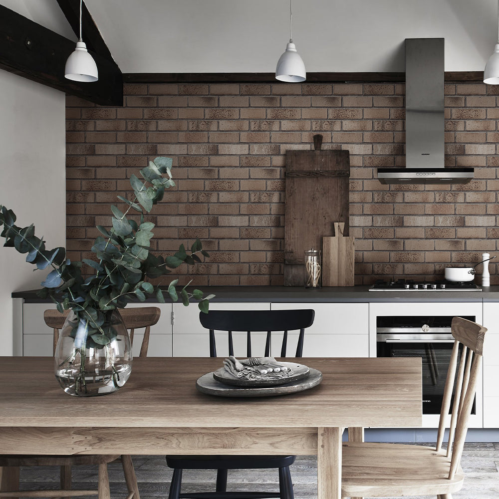 3D Coffee Brown Brick Peel and Stick Wall Tile