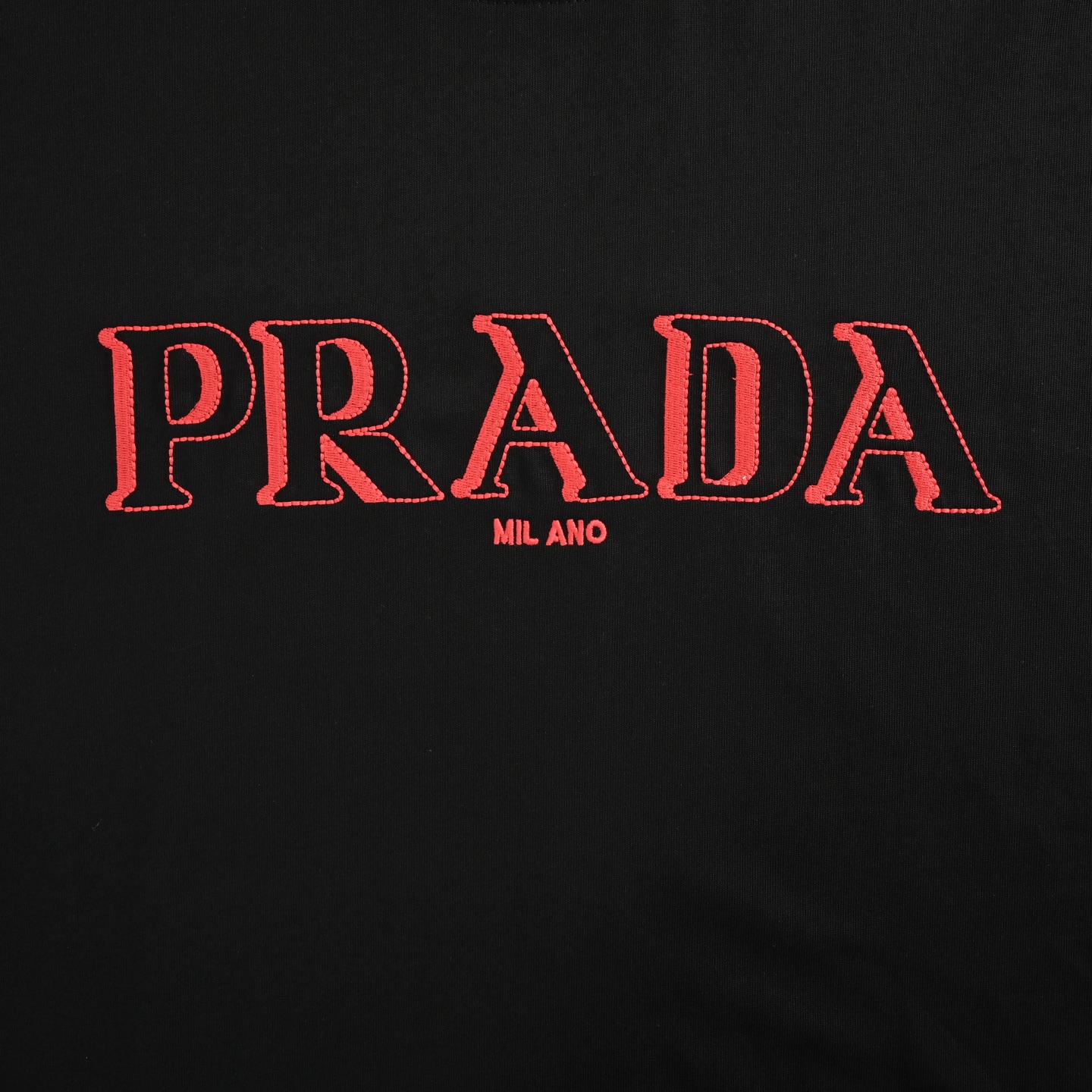Prada 25ss 3D double-shadow letter embroidered short sleeve