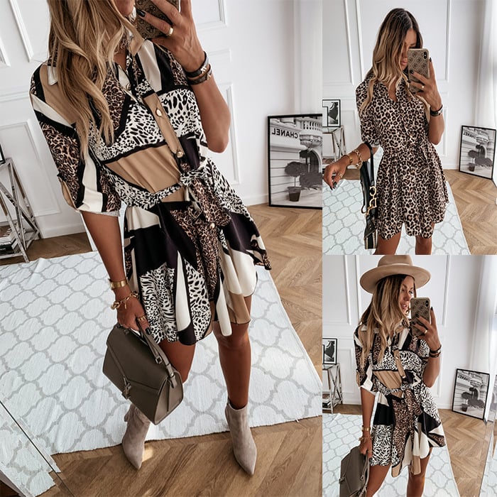 Feline Flirty Multi Mixed Animal Print Shirt Dress