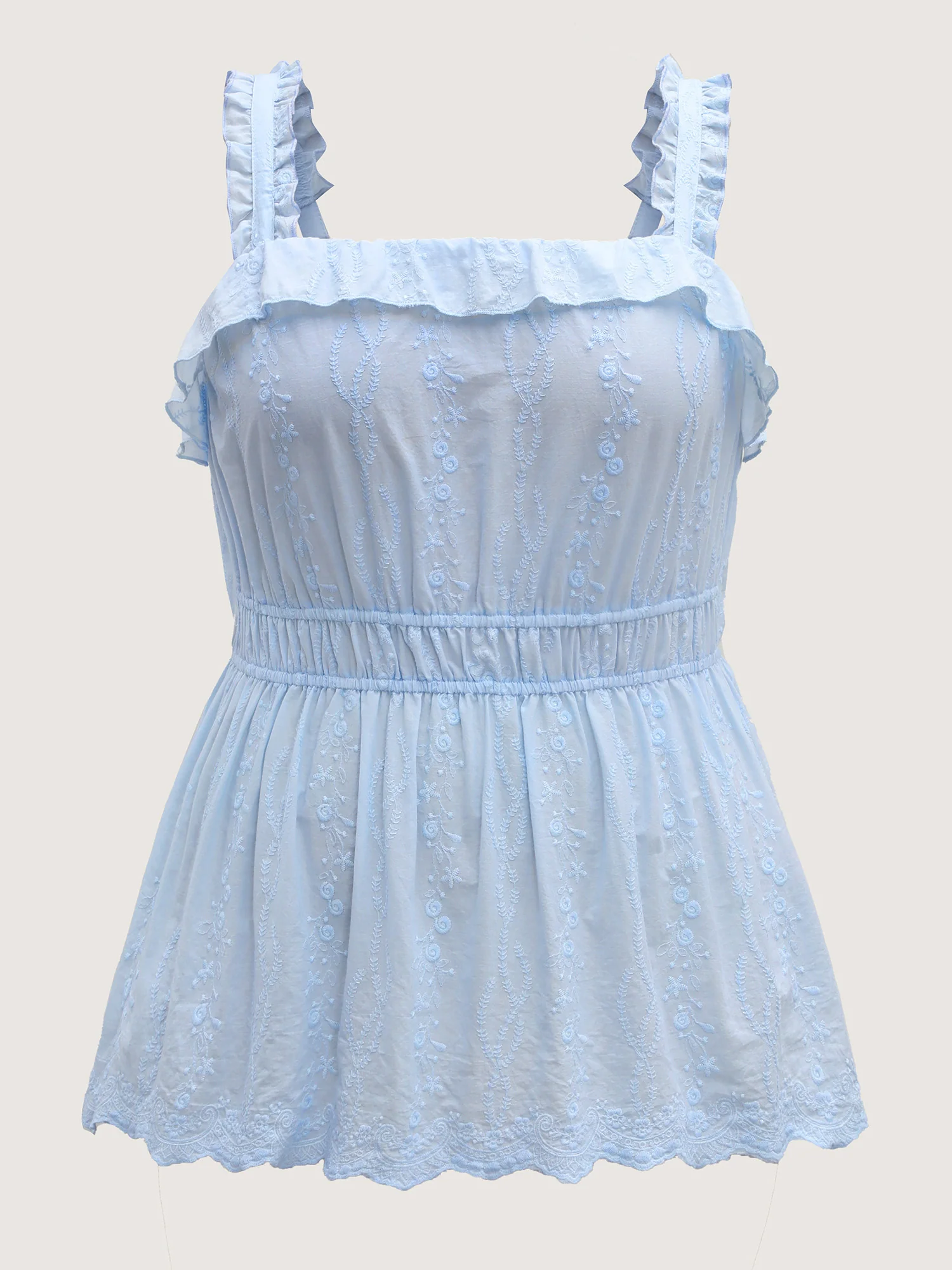 Cotton Floral Textured Ruffled Tank Top