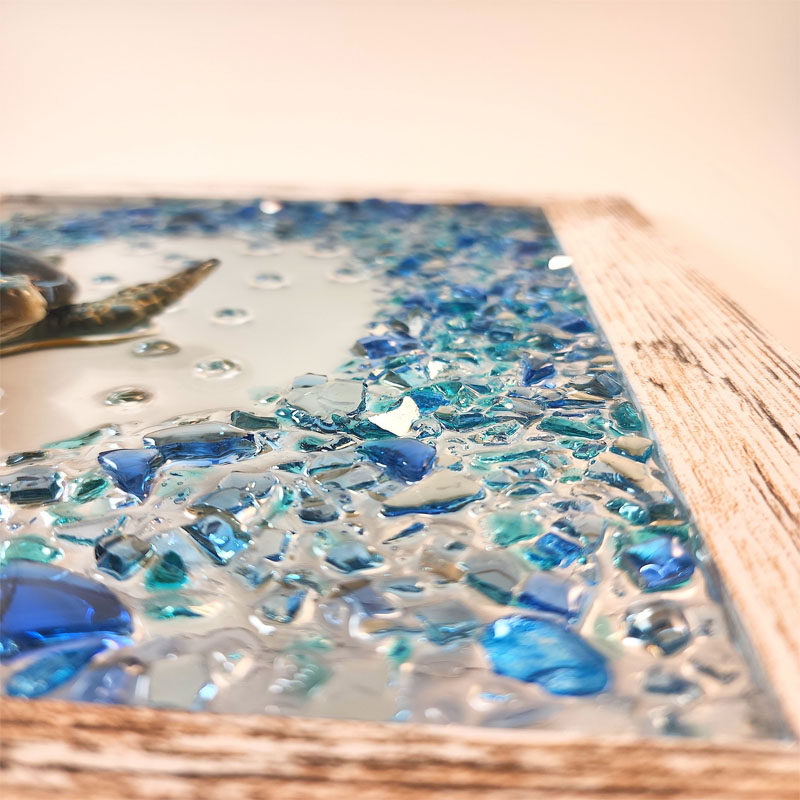 Blue Sea Turtle & Crushed Glass Wave Decor