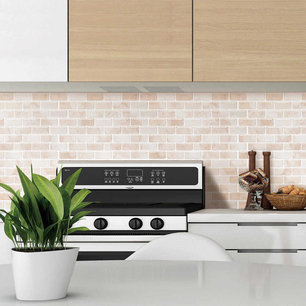 Beige Marble Peel and Stick Backsplash Tile
