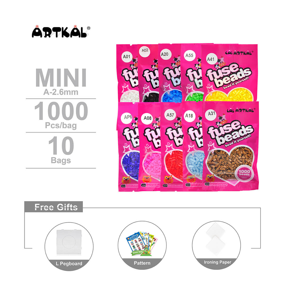 10 Bags Mini A-2.6mm SOTF Artkal beads 1000pcs/bag AB1000-10